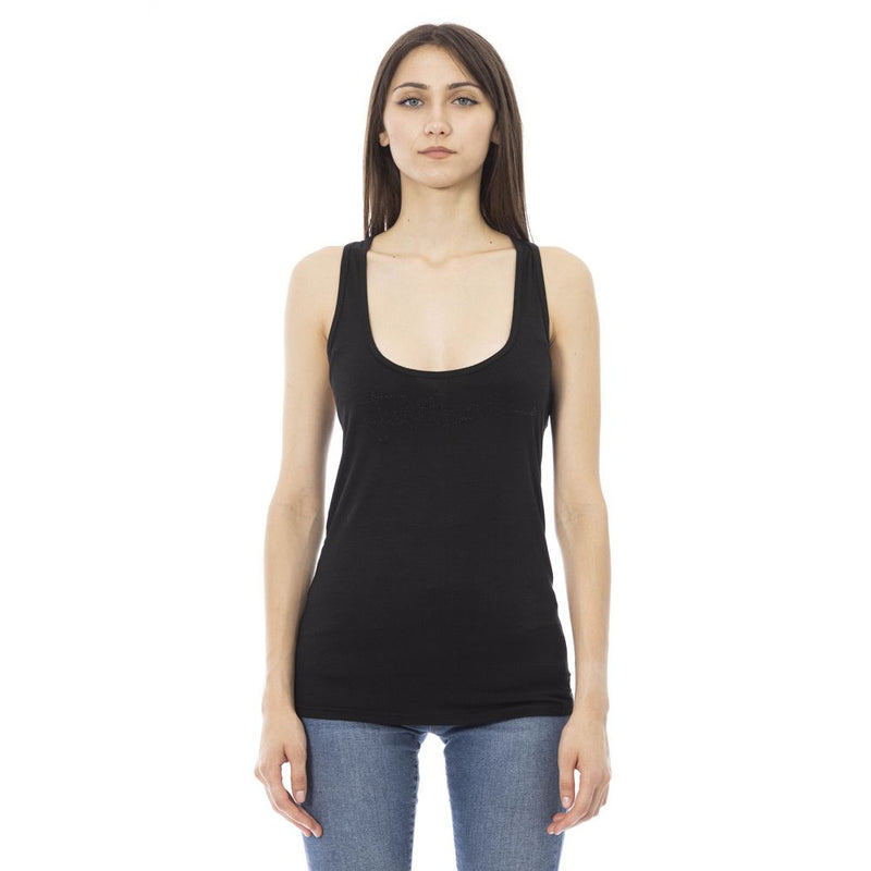 Black viscose scoop neck tank top for women