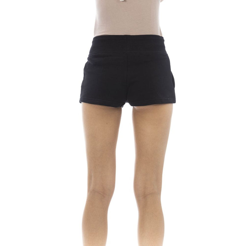 Black cotton women shorts viewed from the back