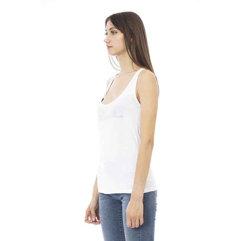 White viscose sleeveless scoop neck women tank top