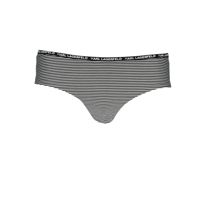 Black and white striped polyamide women's swim briefs with branded waistband
