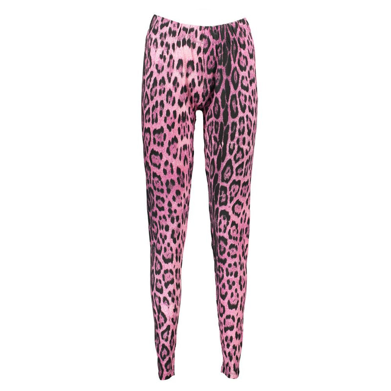 Pink cotton women's leggings with black animal print pattern