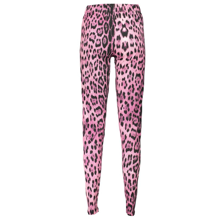 Pink cotton women's leggings with black animal print pattern