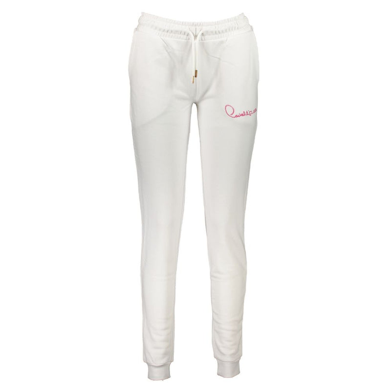 White cotton women's sweatpant with drawstring waist and pink logo