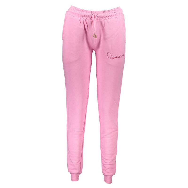 Pink cotton women's joggers with a drawstring waist and embroidered logo