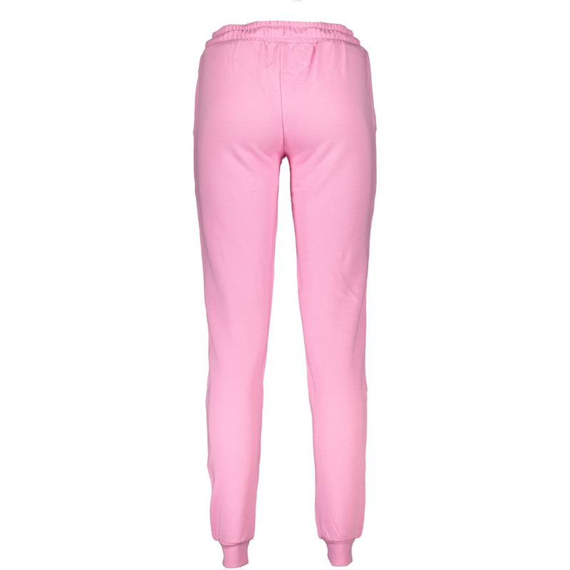 Pink cotton women's casual trousers with elastic waistband and cuffs