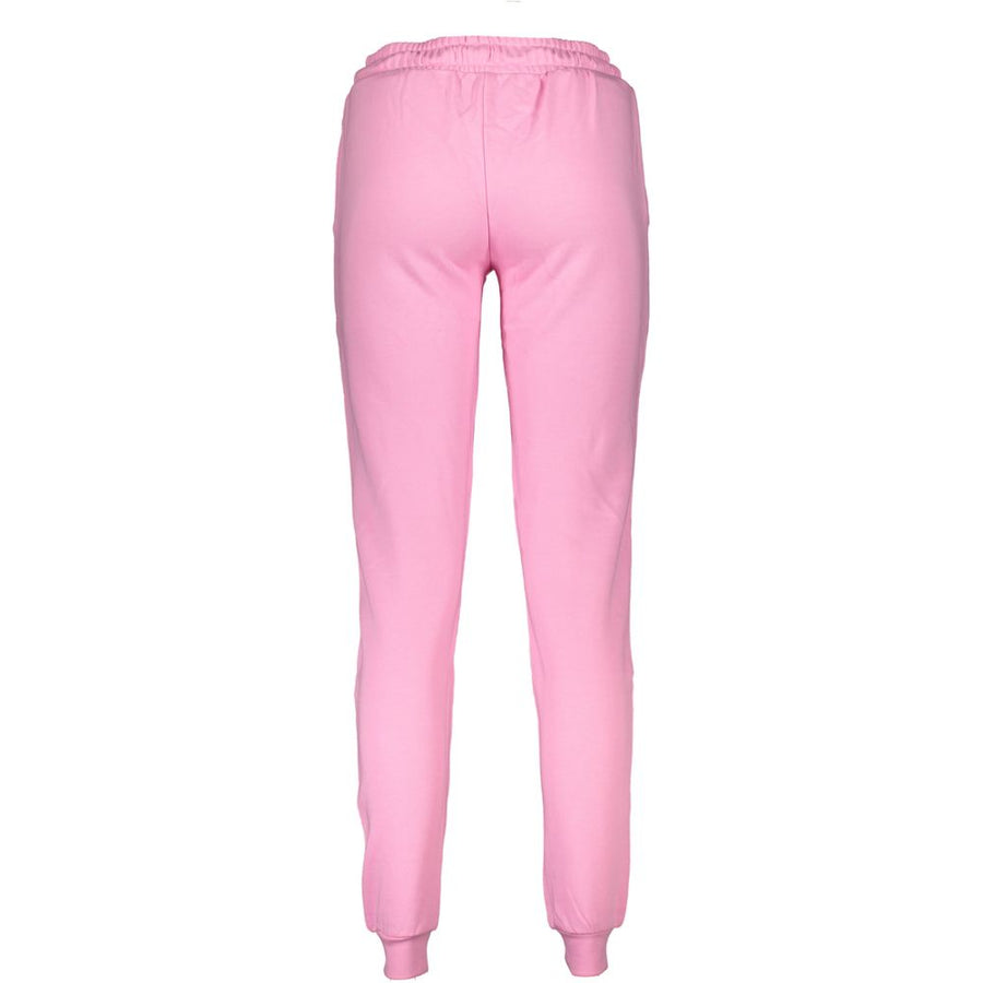 Pink cotton women's joggers with a drawstring waist and embroidered logo