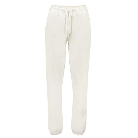 White cotton women's track pants with elastic waistband and drawstring