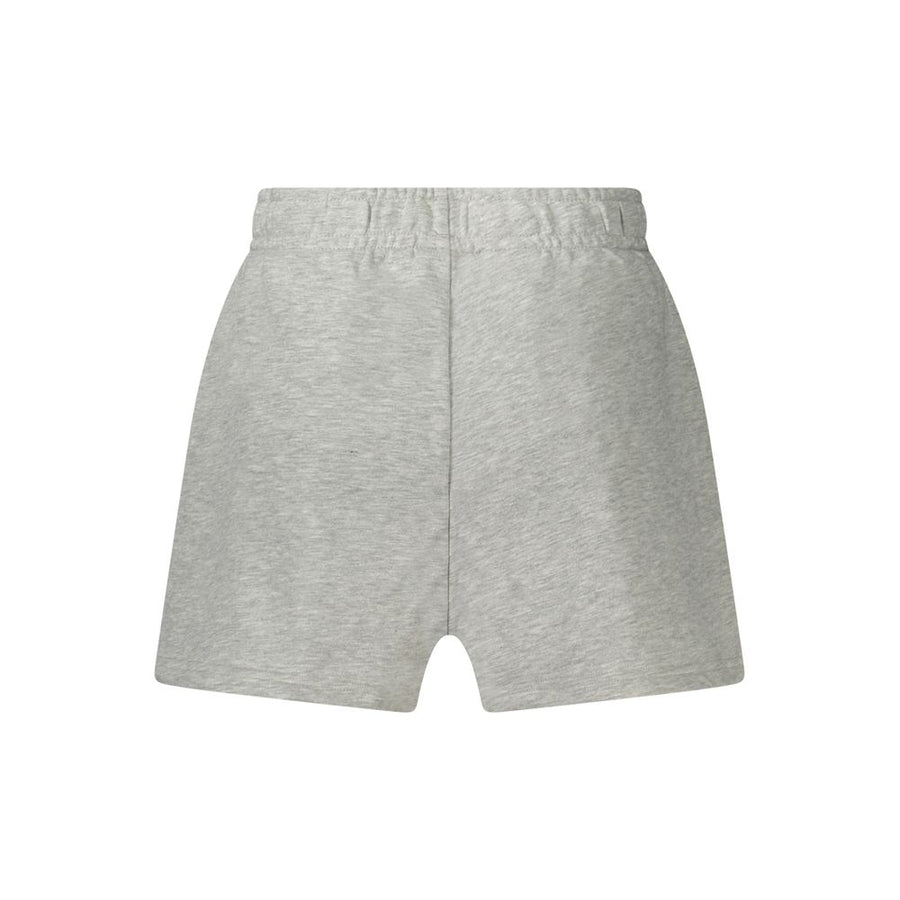 Grey cotton women's athletic shorts with an elastic waistband