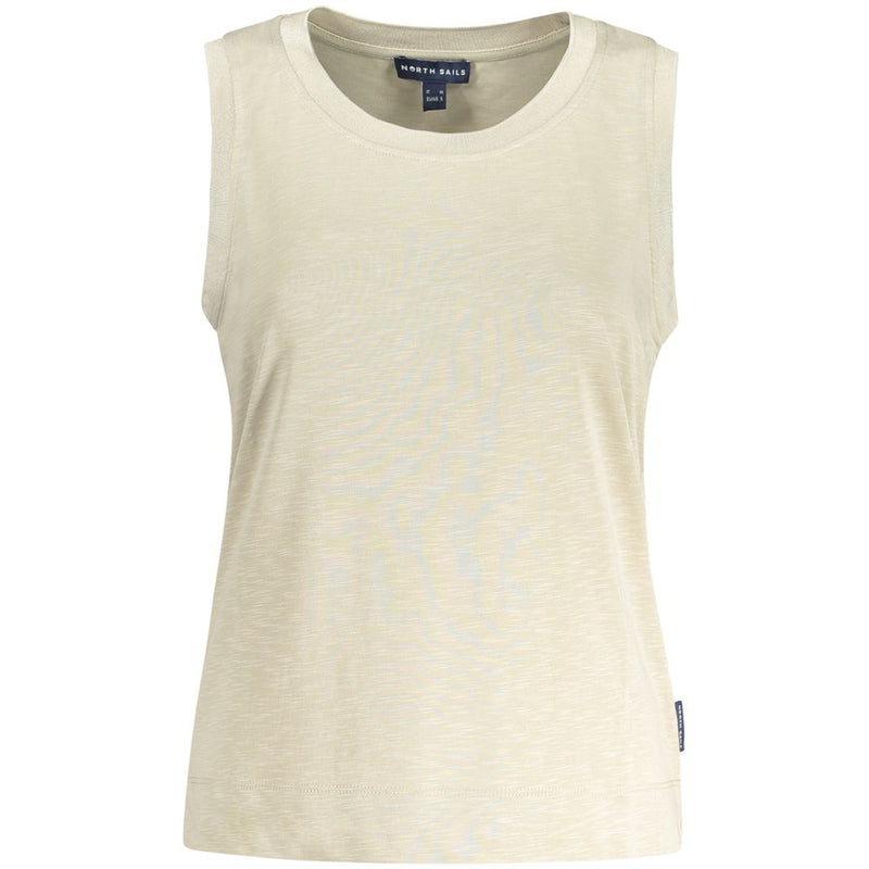 Beige modal women tank top with a crew neck and sleeveless design