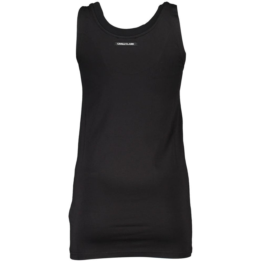 Black cotton women's tank top with red rose graphic and Cavalli Class logo