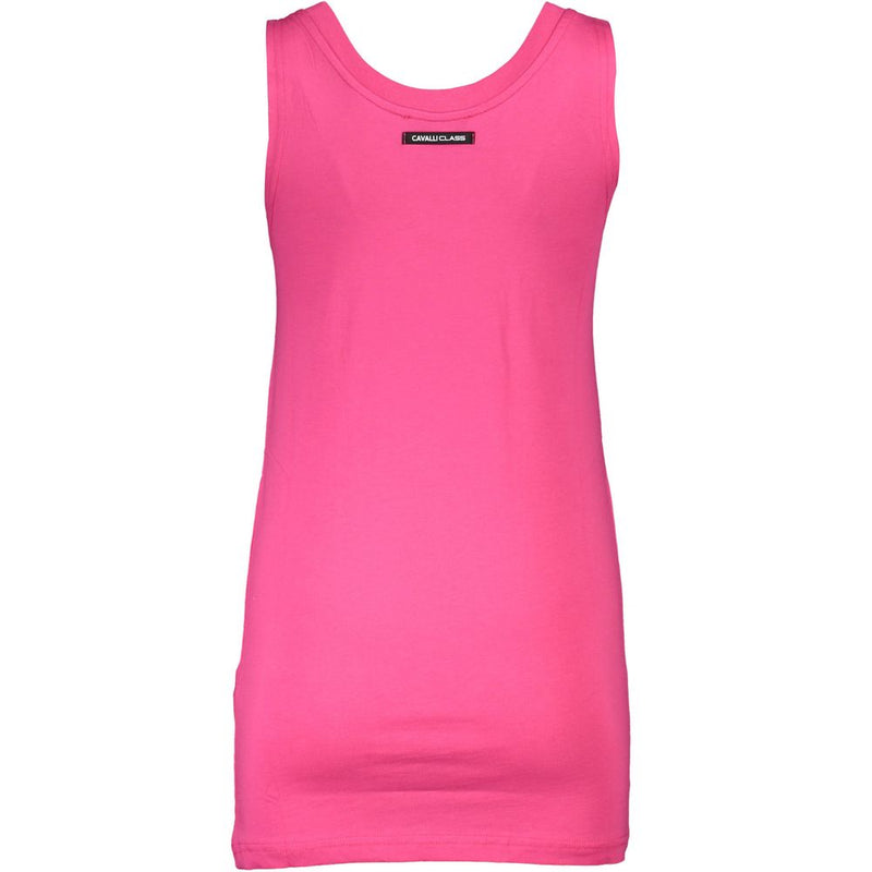 Bright pink cotton women's tank top with a scoop neckline and a small black brand label on the upper back