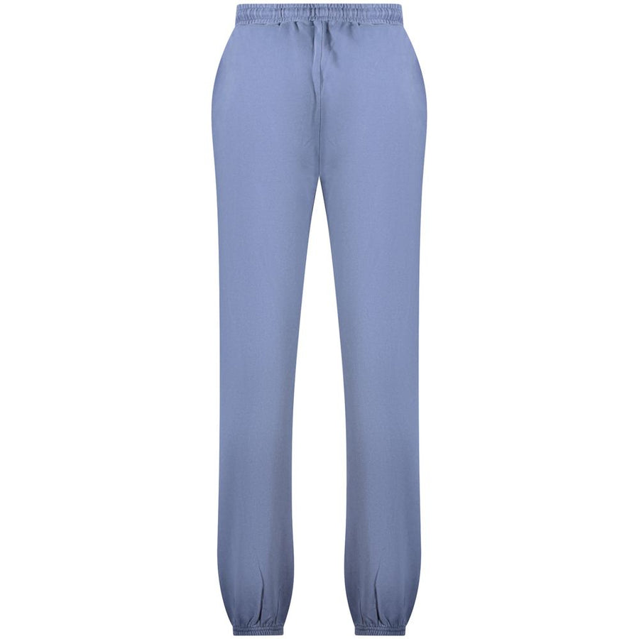 Blue cotton women's sweatpants with elastic waistband and white drawstring