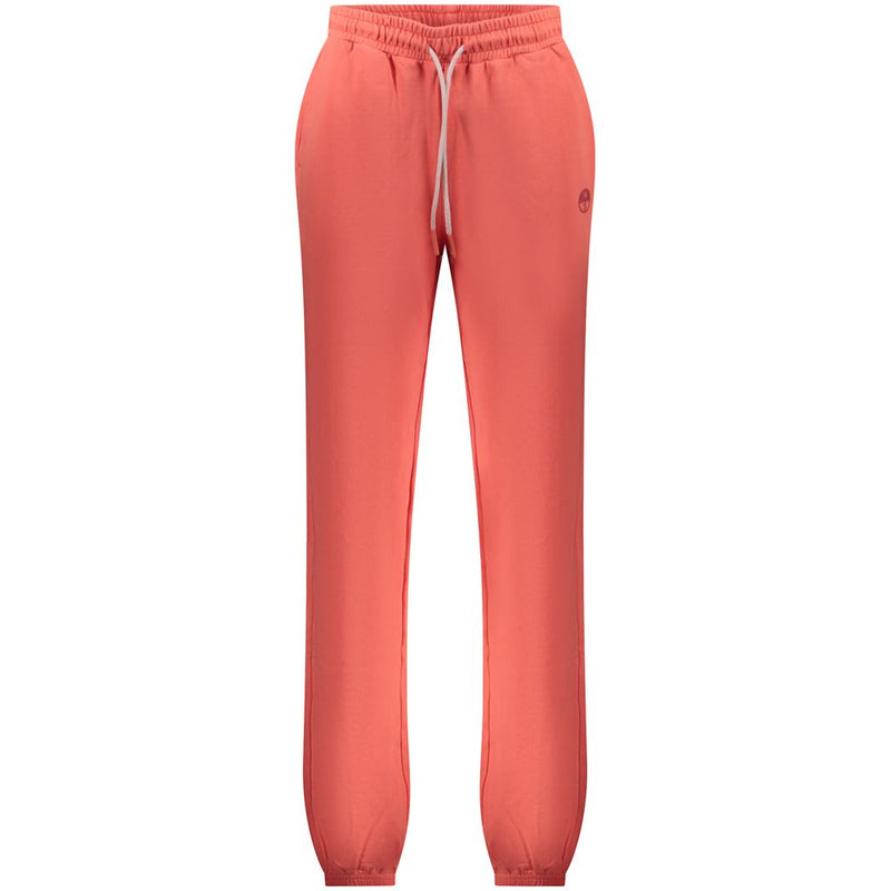 Coral pink cotton women's sweatpants with a drawstring waist and cuffed ankles