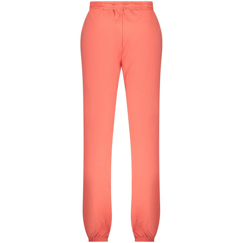 Pink cotton women's trousers with a high elastic waist and cuffed ankles