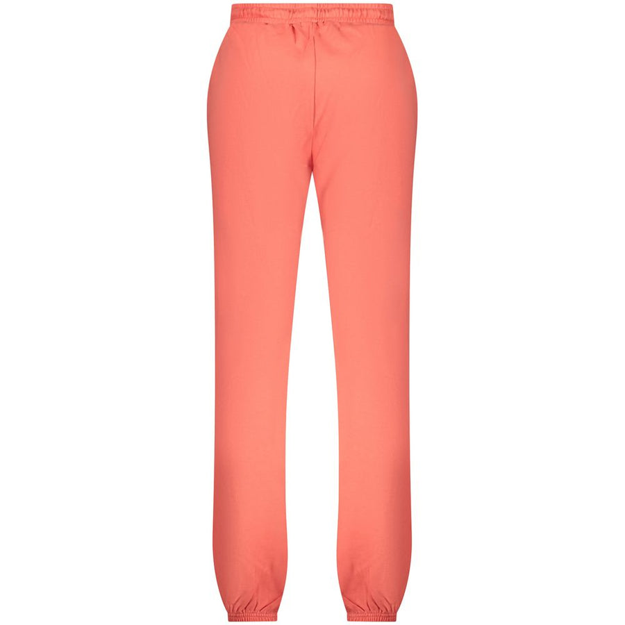 Coral pink cotton women's sweatpants with a drawstring waist and cuffed ankles