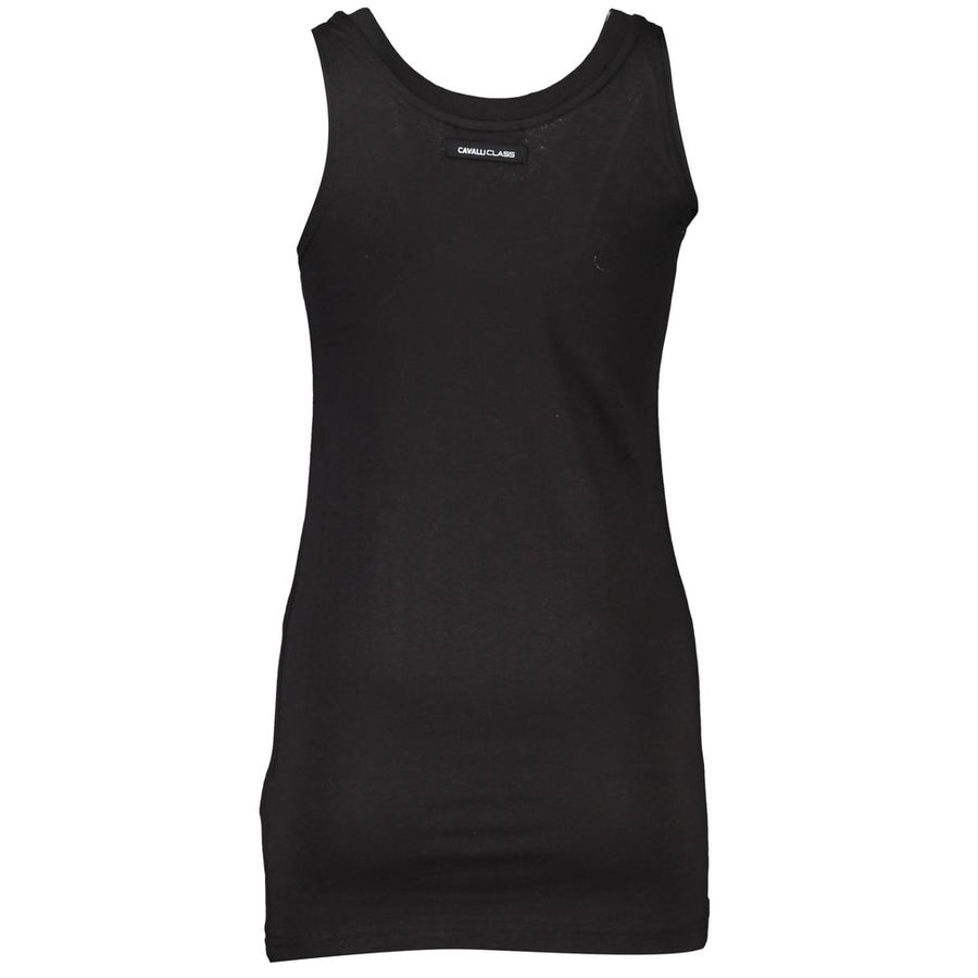 Black cotton women's tank top with a gold logo and a pink tiger graphic