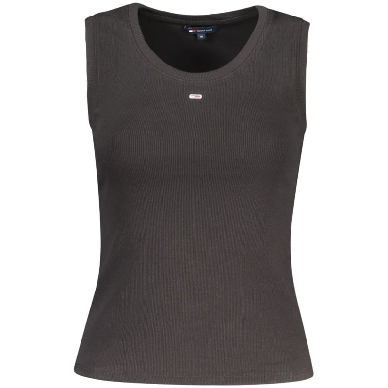 Black ribbed cotton women's tank top with a scoop neckline and small logo detail