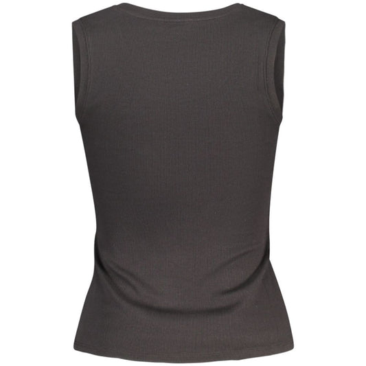 Back of a black ribbed cotton women tank top