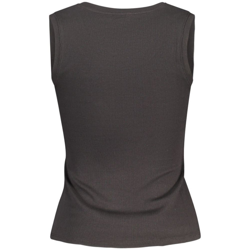 Back of a black ribbed cotton women tank top
