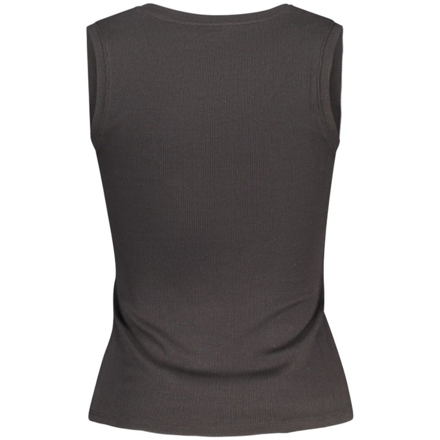 Black ribbed cotton women's tank top with a scoop neckline and small logo detail