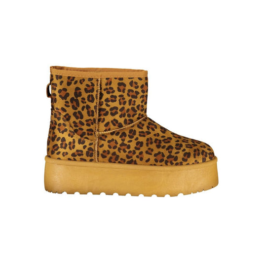 Laura Biagiotti brown leopard print polyester ankle boot with a thick platform sole.
