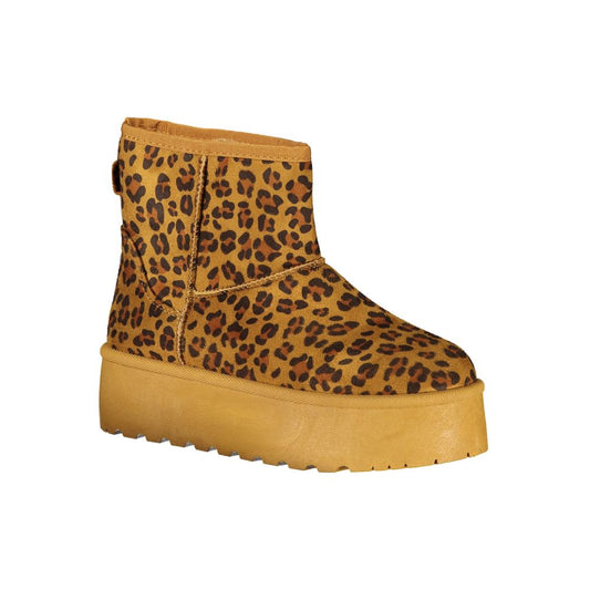 Laura Biagiotti brown leopard-print polyester women's ankle boot with a chunky platform sole.
