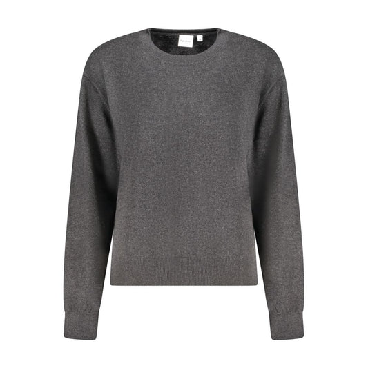 Dark grey cotton long-sleeve crewneck sweater for women