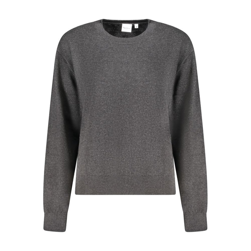 Dark grey cotton long-sleeve crewneck sweater for women