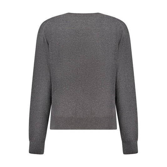 Dark grey cotton knit women's sweater shown from the back