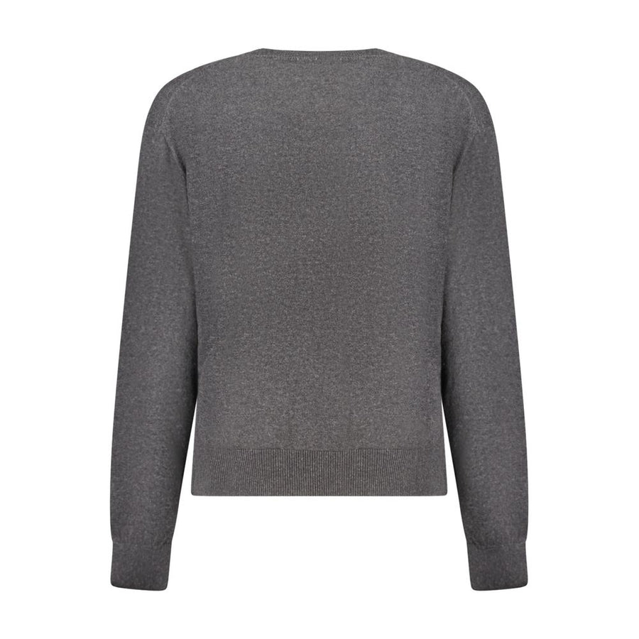 Dark grey cotton long-sleeve crewneck sweater for women