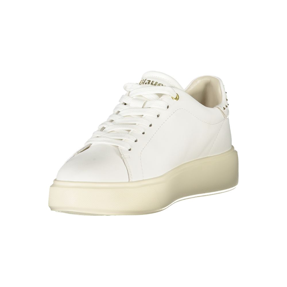 White Blauer women's sneaker in polyurethane with a casual, chunky platform sole and lace-up design.