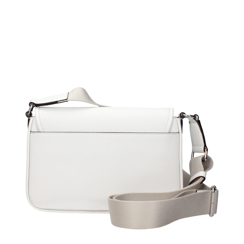 White leather Michael Kors crossbody bag with a wide beige canvas strap