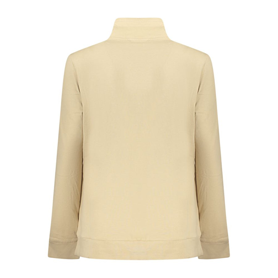 Beige cotton women zip-up sweatshirt with high neck and logo print