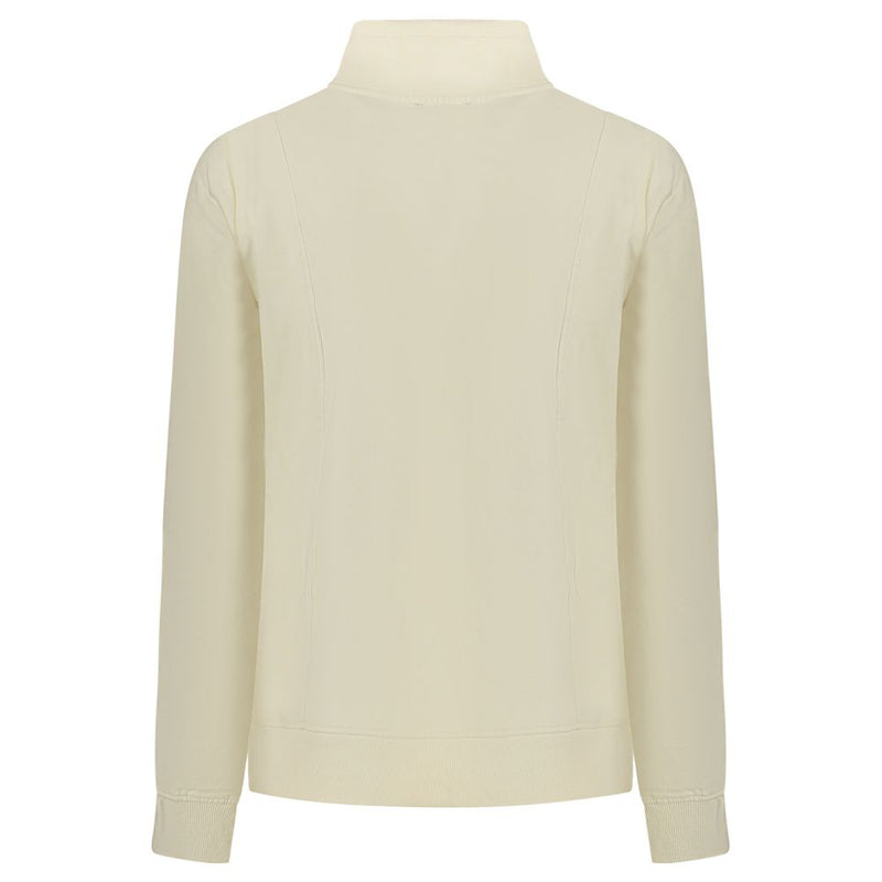 White cotton women sweatshirt with high collar shown from the back