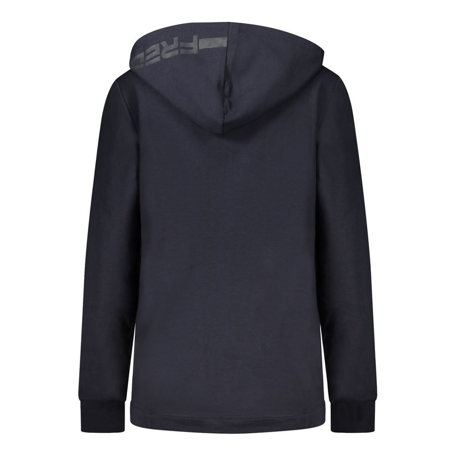 Blue cotton women zip-up hooded sweatshirt with pockets and gold logo