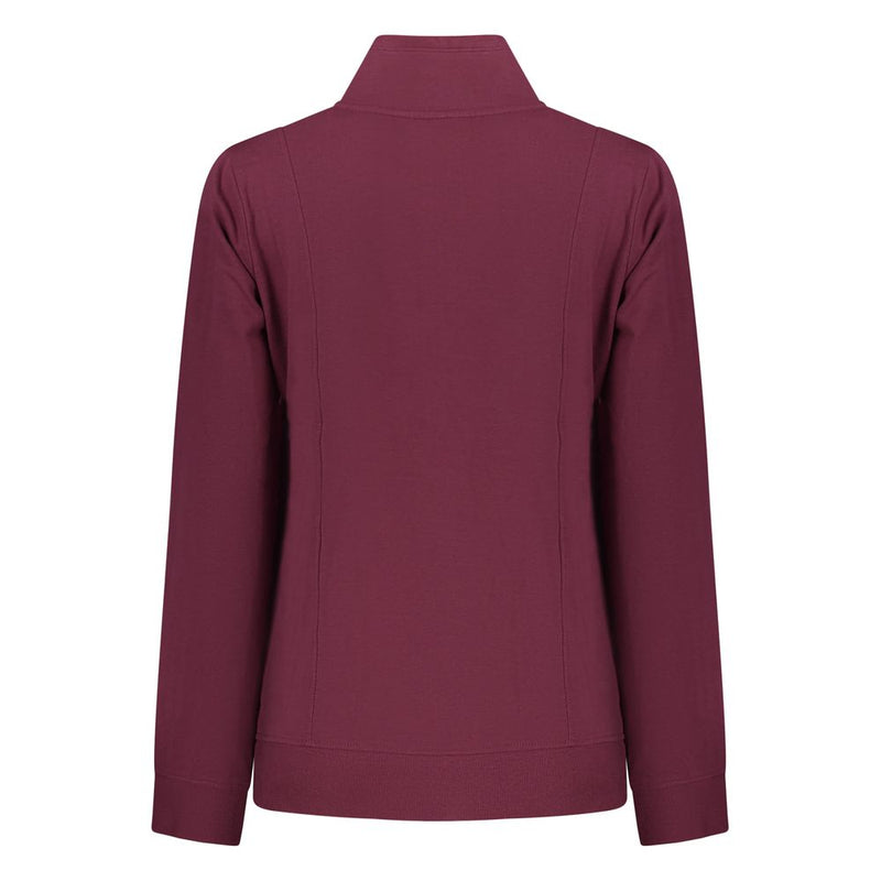 Back of a solid violet cotton women's sweatshirt with a high collar