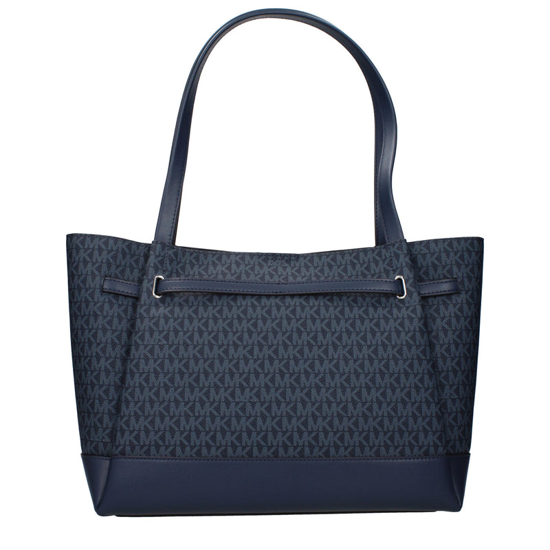 Blue fabric monogram shoulder bag with leather trim and dual straps