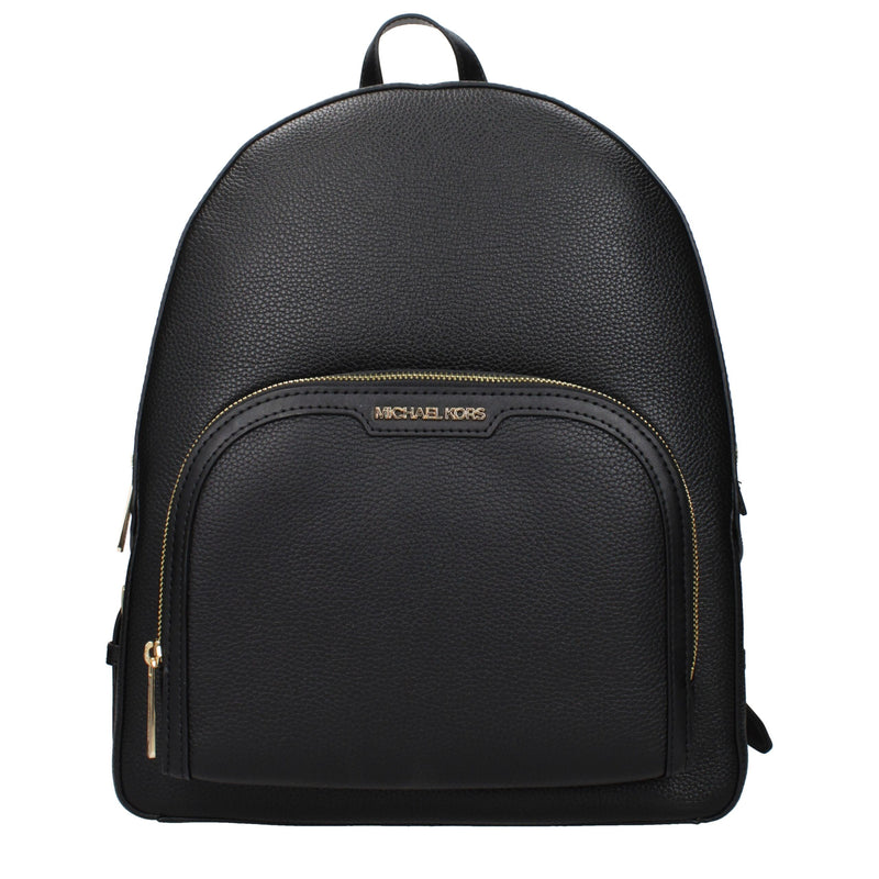 Michael Kors black pebbled leather backpack with gold hardware and front zip pocket