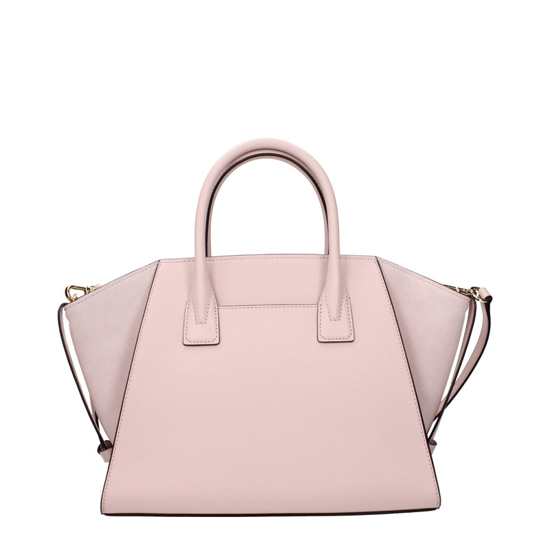 Light pink leather structured satchel handbag with dual top handles