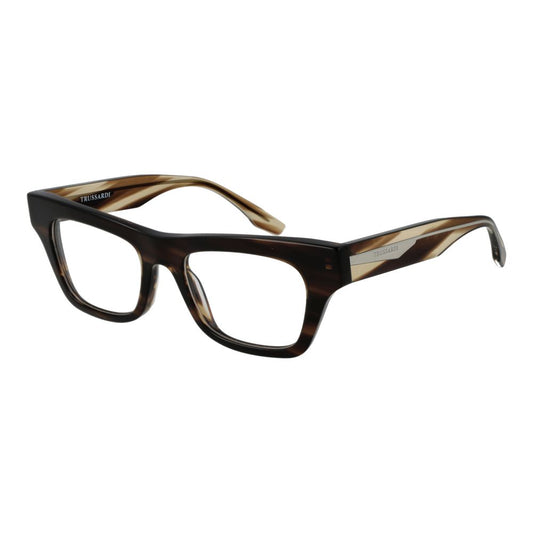 Trussardi thick brown acetate glasses frames with rectangular lenses and striped temples