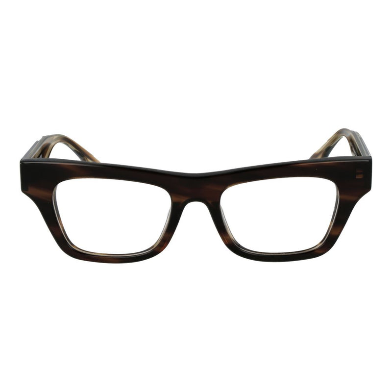 Trussardi dark brown tortoiseshell acetate eyeglass frames with a bold rectangular style