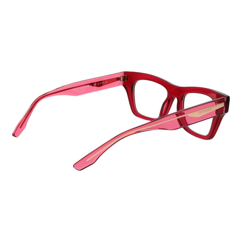 Translucent purple acetate eyeglass frames with thick temples and gold branding
