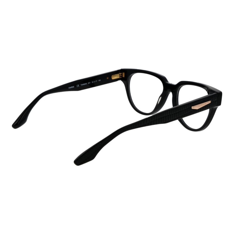 Trussardi black acetate glasses frames with textured temples and gold accents