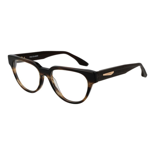 Trussardi brown tortoise shell acetate glasses frames with textured temples