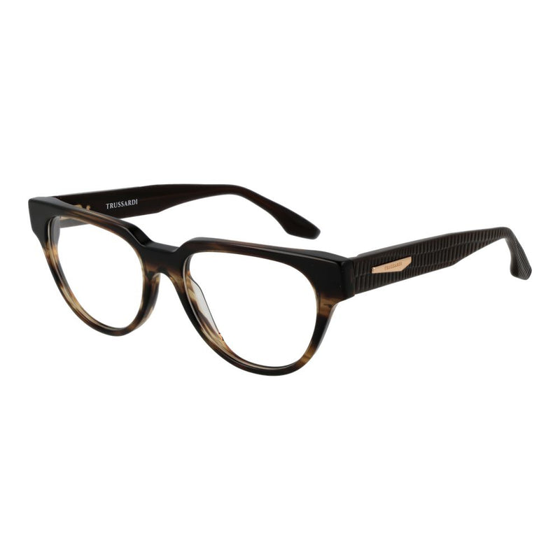 Trussardi brown tortoise shell acetate glasses frames with textured temples