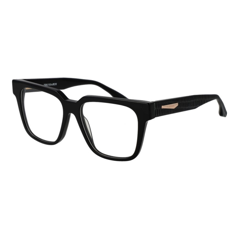Black acetate thick-rimmed square eyeglasses with textured temples