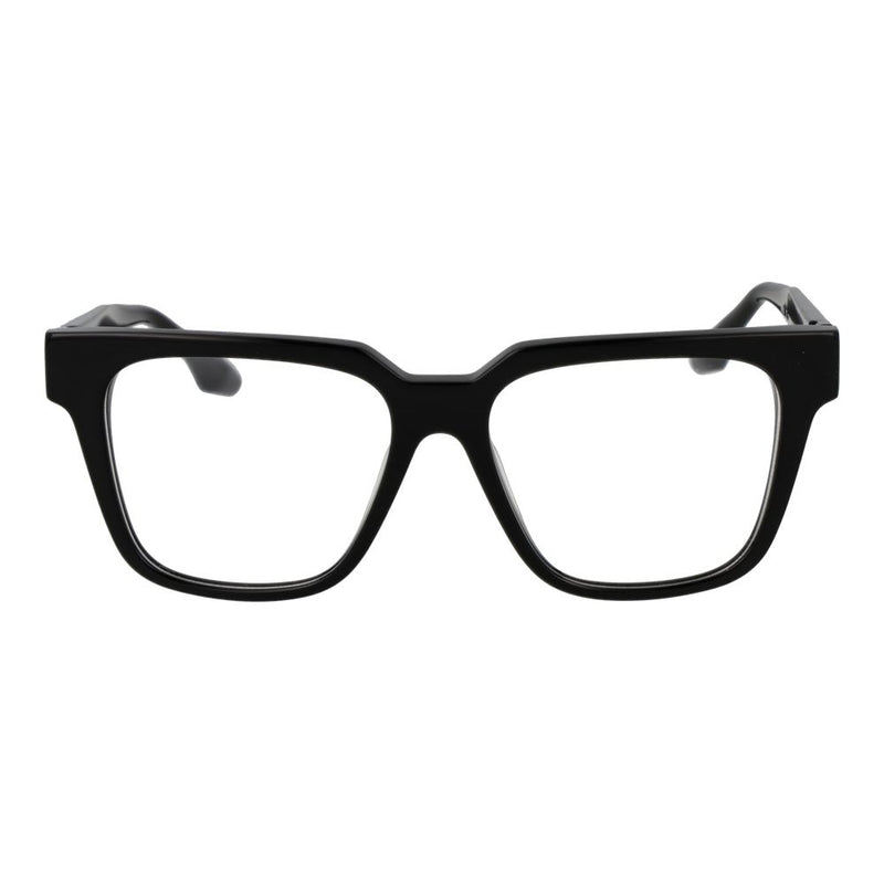 Black thick-rimmed acetate eyeglasses frames with a geometric shape