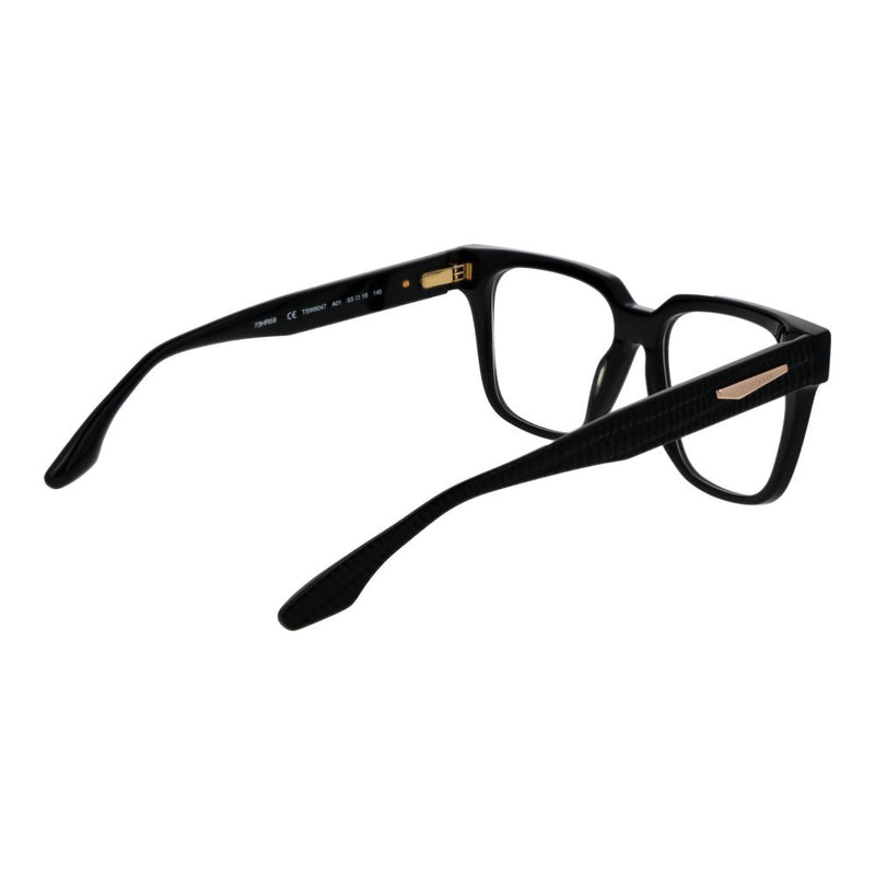 Black acetate glasses frames with square lenses and textured temples