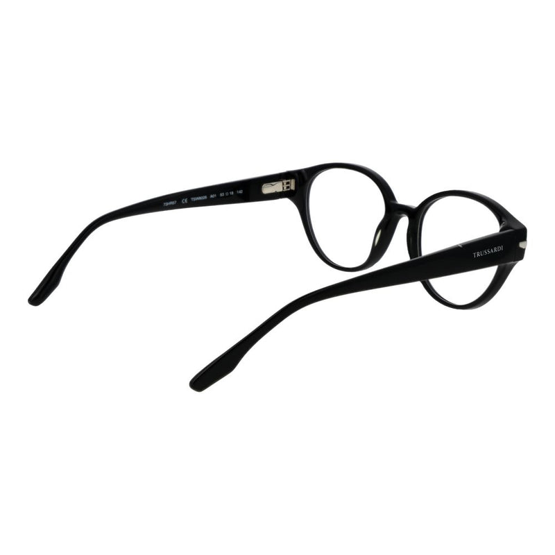 Trussardi black acetate glasses frames with round rims on a white background
