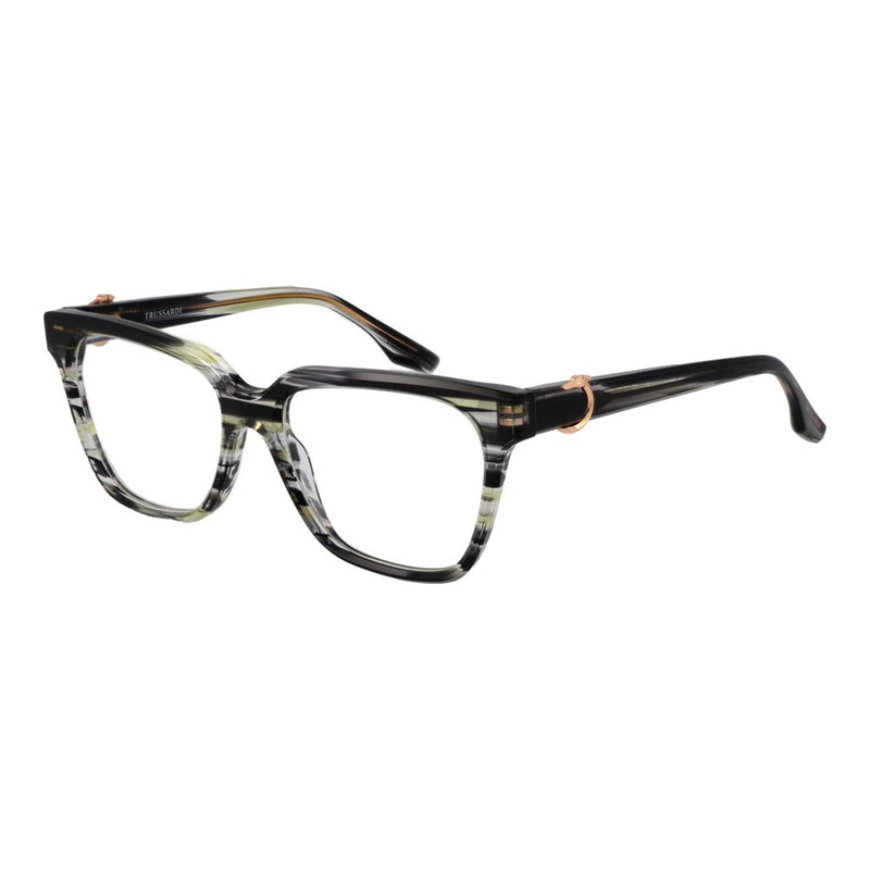 Trussardi rectangular acetate eyeglass frames in a multicolor black, grey, and yellow pattern